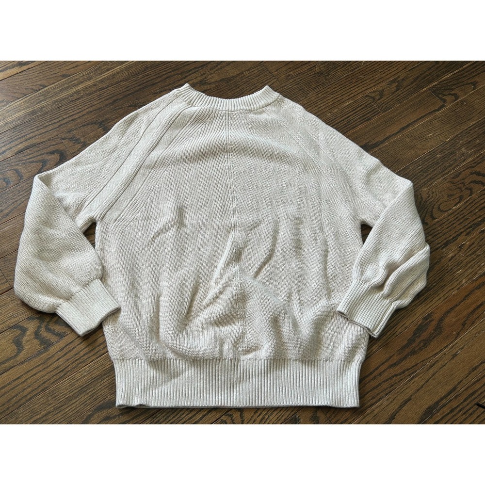 Barbour Sweater‎ Womens 4 Cream Cotton Knit Crewneck Ribbed Long Sleeve